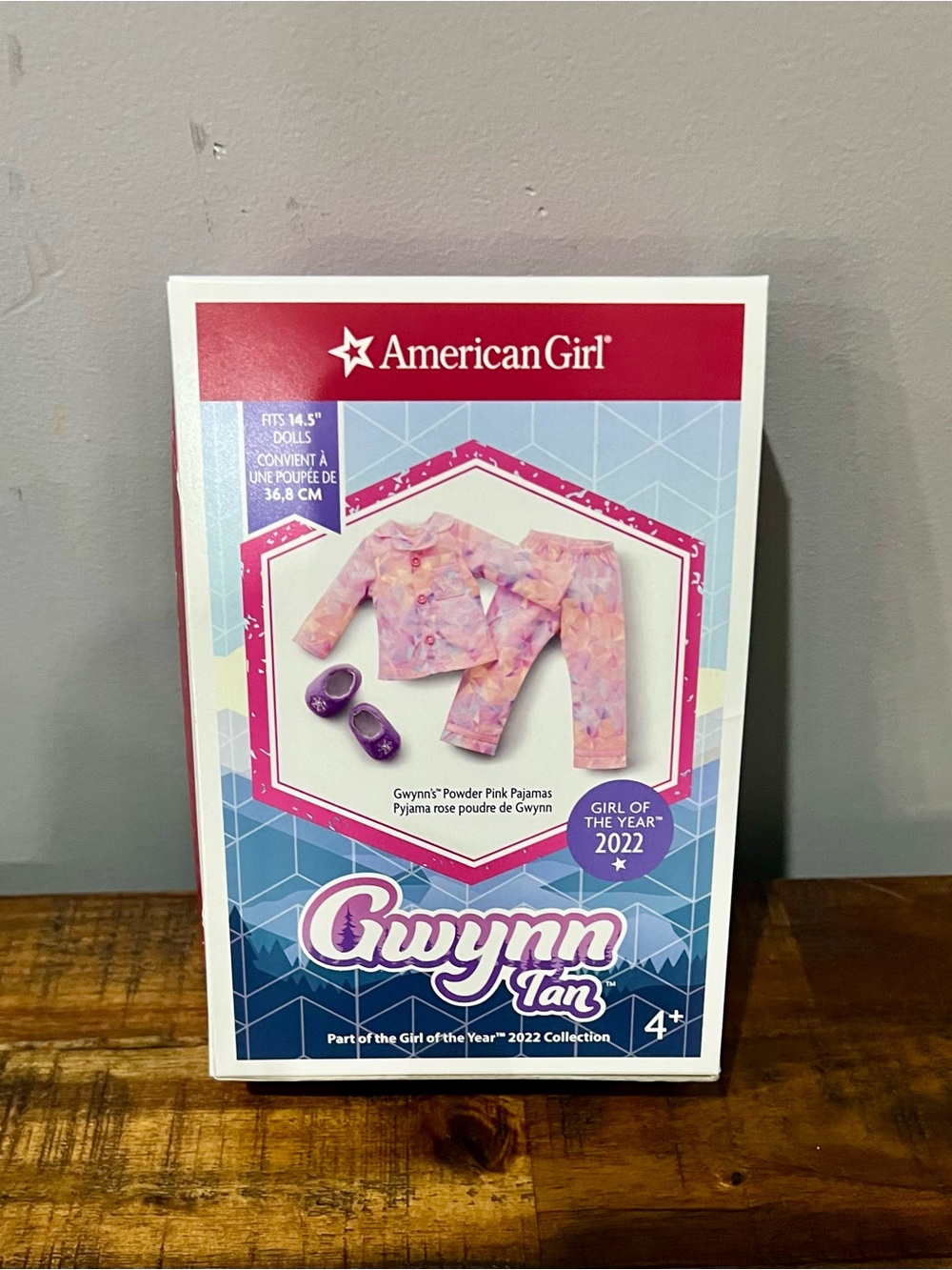 American Girl Gwynn Tan Powder Pink and Purple Pajama Set